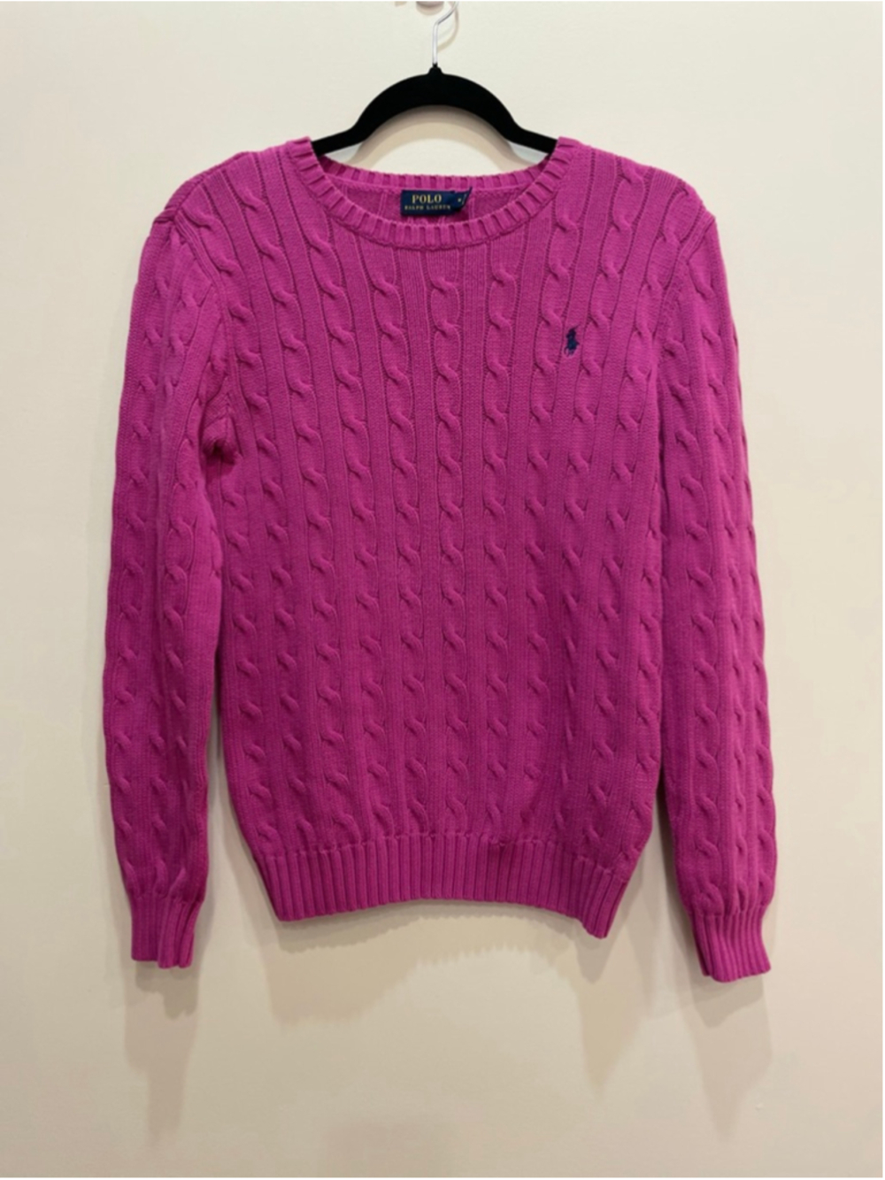 Polo Ralph Lauren Pink Cable Knit Crew Neck Sweater M Preppy Old Money Coquette